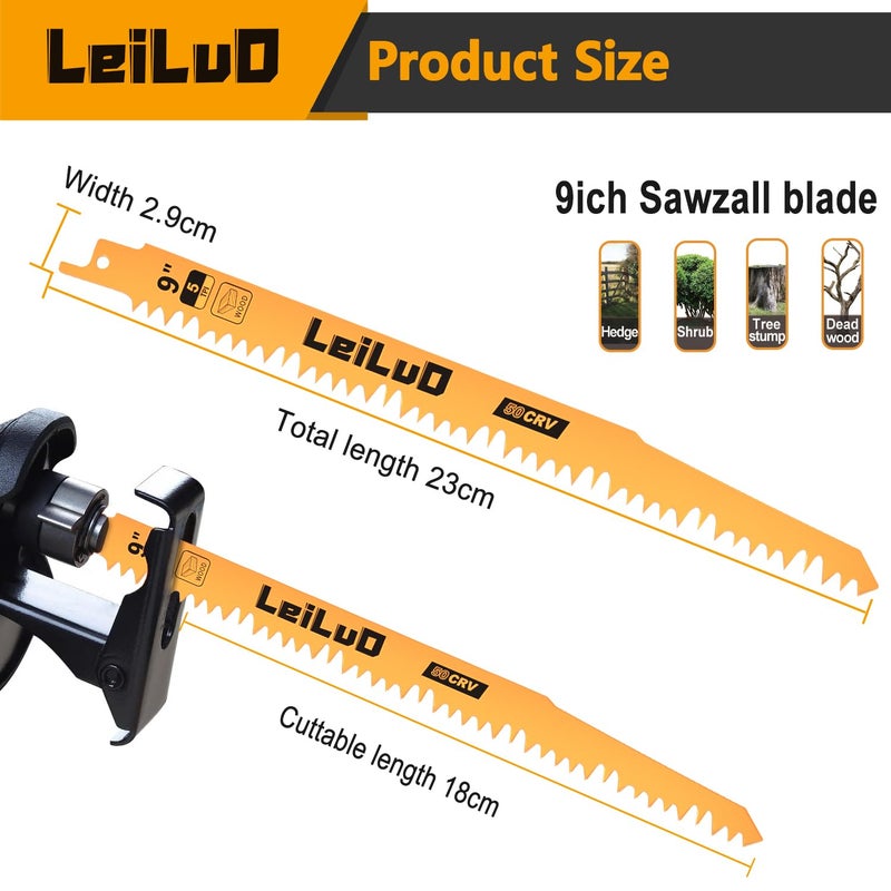 LEILUO 9-Inch Wood Pruning Reciprocating Saw Blades 10 Piece CRV Sawzall Blades 5 TPI with Storage Box - Image 4